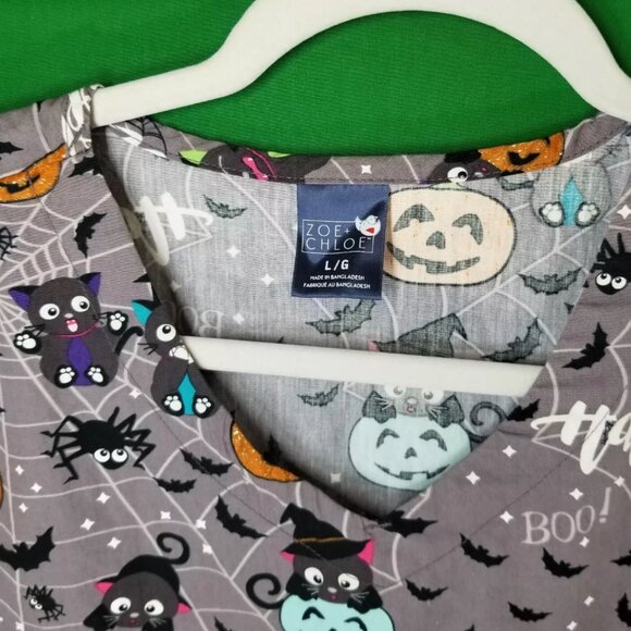 ZOE + CHLOE Happy Halloween Scrub Top Style# Z12202 Women's Size Large - Picture 4 of 5